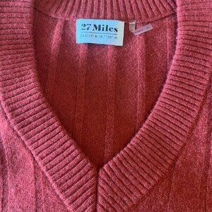 27 MILES MALIBU Cashmere V-Neck size SM wide rib Rust/Brown